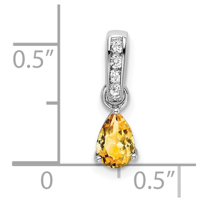 10k White Gold Pear Citrine and Diamond Pendant