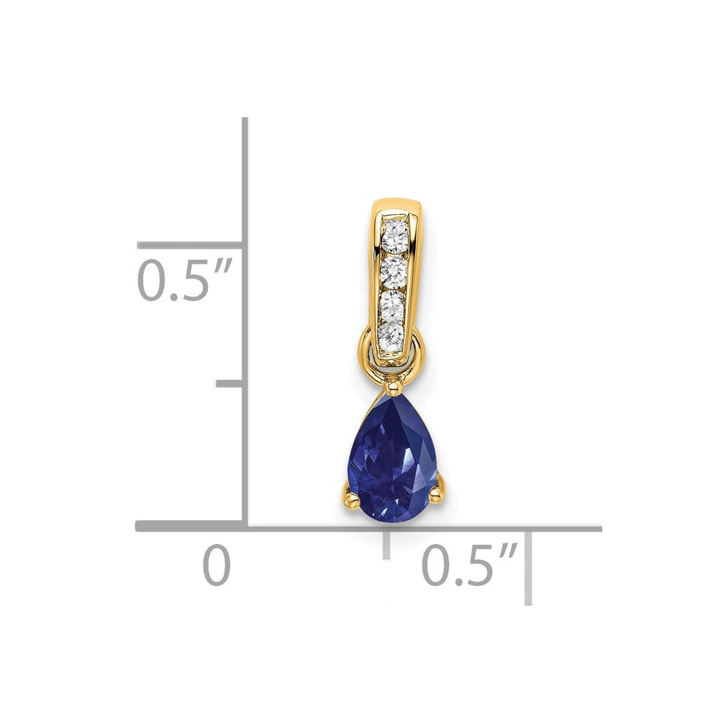 10k Yellow Gold Pear Created Sapphire and Diamond Pendant