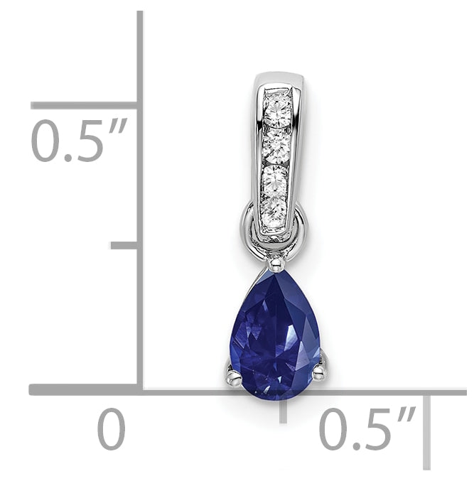 14K White Gold Pear Created Sapphire and Diamond Pendant