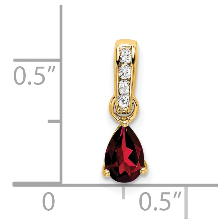 10k Yellow Gold Pear Garnet and Diamond Pendant