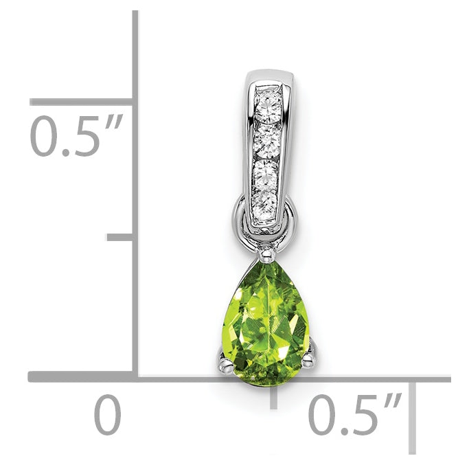 10k White Gold Pear Peridot and Diamond Pendant