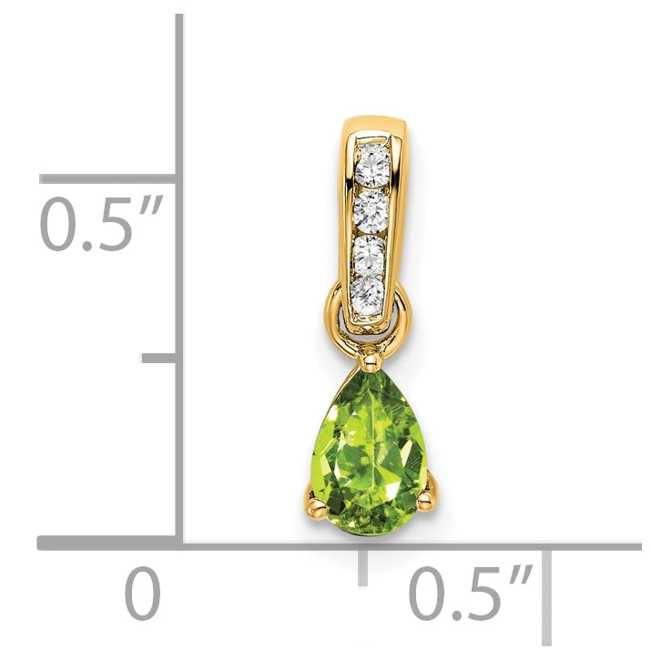 10k Yellow Gold Pear Peridot and Diamond Pendant