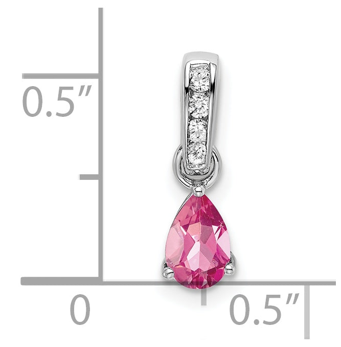 10k White Gold Pear Pink Tourmaline and Diamond Pendant