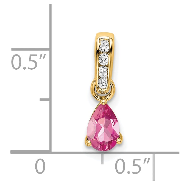10k Yellow Gold Pear Pink Tourmaline and Diamond Pendant