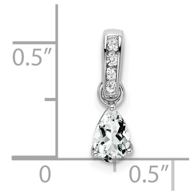 10k White Gold Pear White Topaz and Diamond Pendant