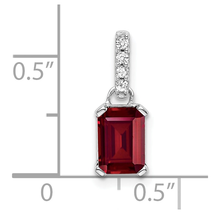 10k White Gold Created Ruby & Diamond Pendant