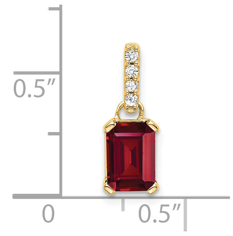14K Yellow Gold Created Ruby & Diamond Pendant