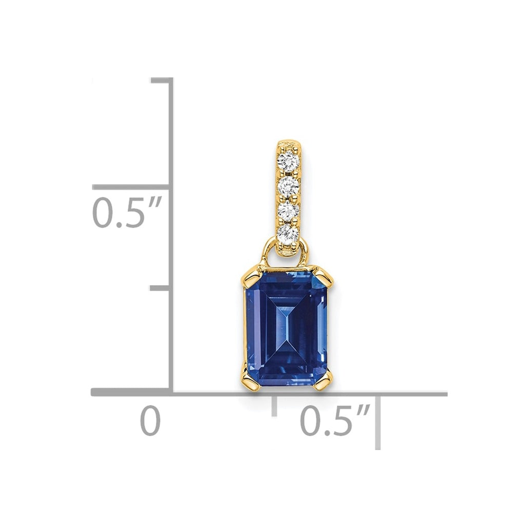 10k Yellow Gold Created Sapphire and Diamond Pendant