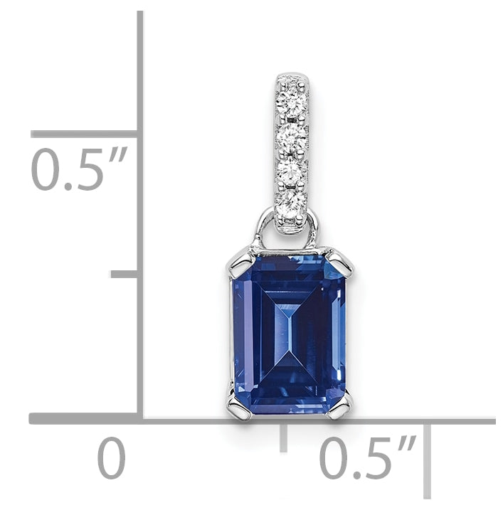 14K White Gold Created Sapphire & Diamond Pendant