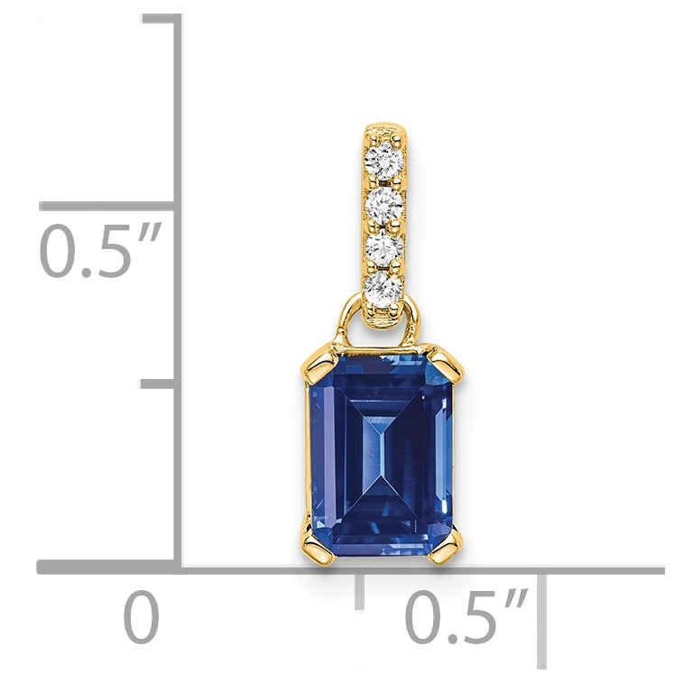 14K Yellow Gold Created Sapphire & Diamond Pendant