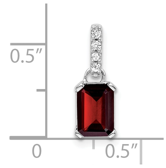 14K White Gold Garnet & Diamond Pendant