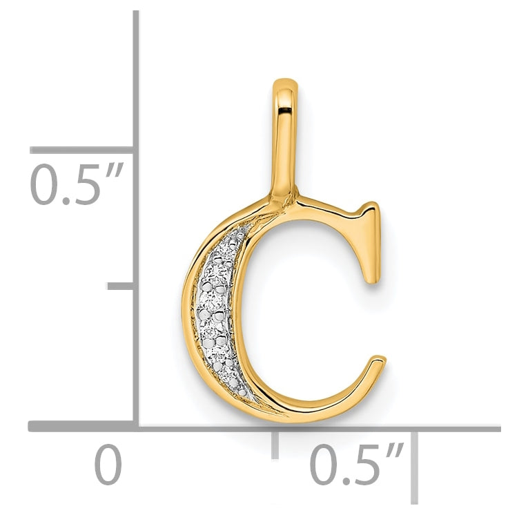 10K Yellow Gold Diamond Letter C Initial Pendants