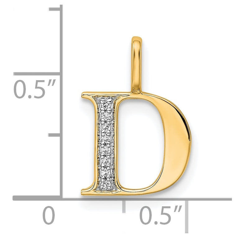 10K Yellow Gold Diamond Letter D Initial Pendants