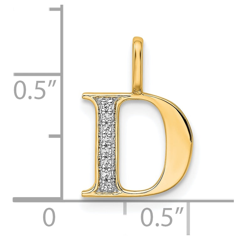 14K Yellow Gold Diamond Letter D Initial-Pendants