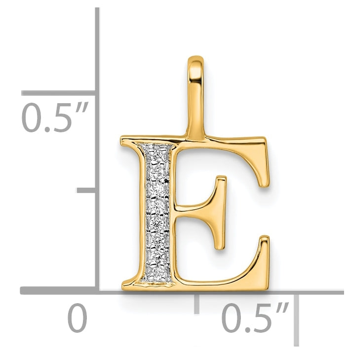 10K Yellow Gold Diamond Letter E Initial Pendants