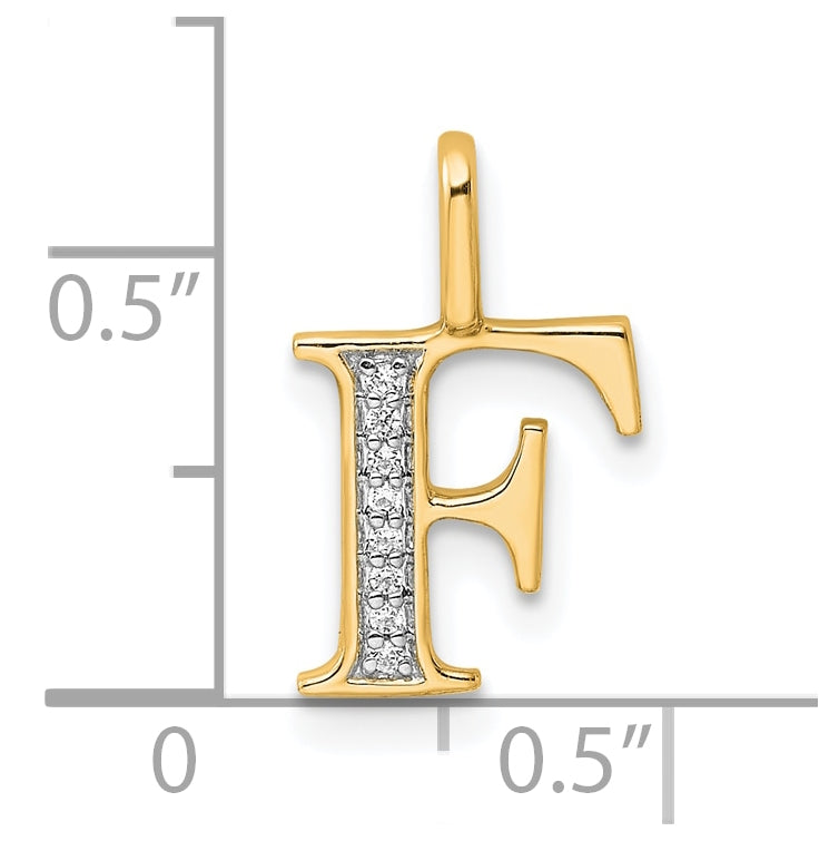 10K Yellow Gold Diamond Letter F Initial Pendants