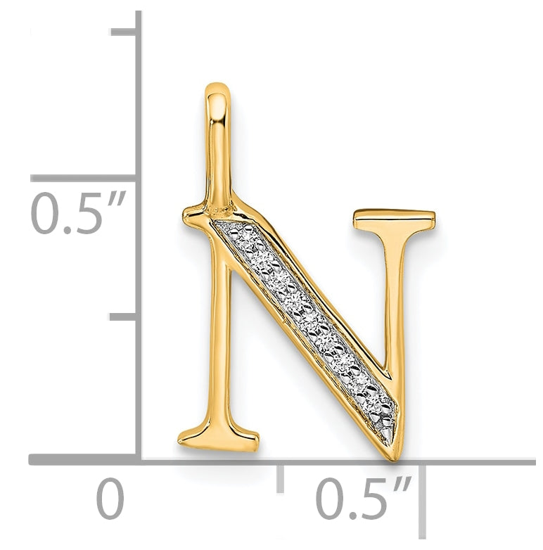 14K Yellow Gold Diamond Letter N Initial-Pendants