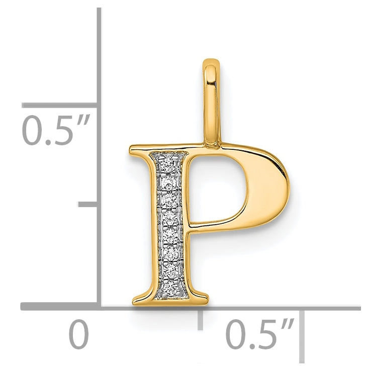 14K Yellow Gold Diamond Letter P Initial-Pendants