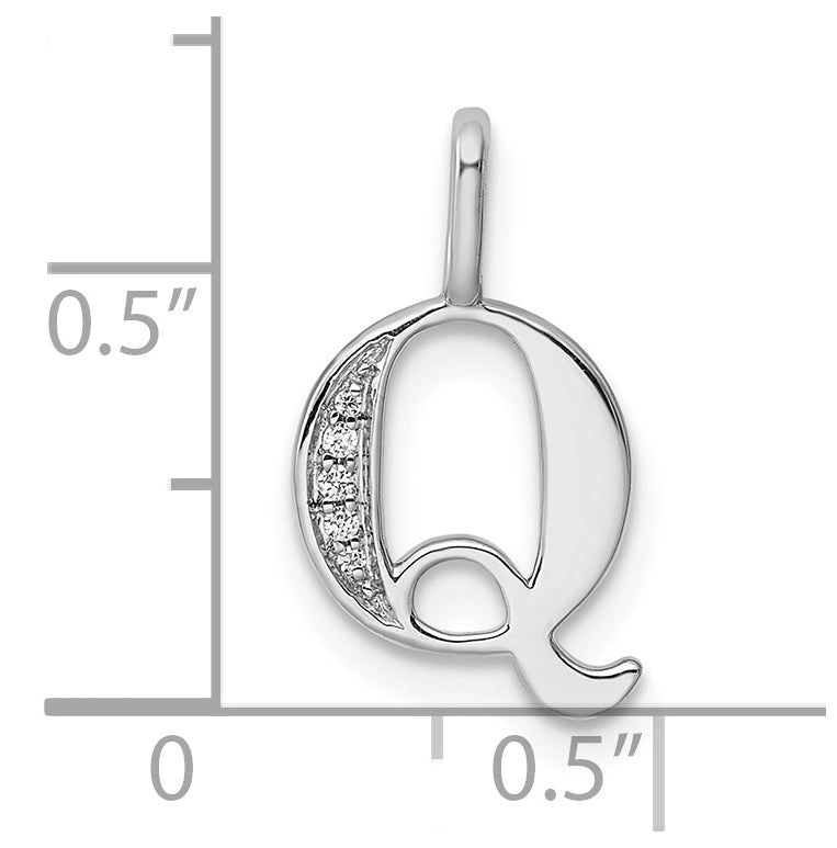 14K White Gold Diamond Letter Q Initial Pendants