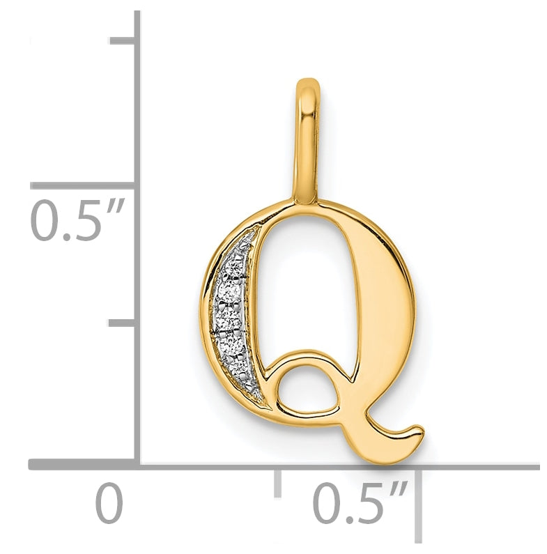 14K Yellow Gold Diamond Letter Q Initial Pendant
