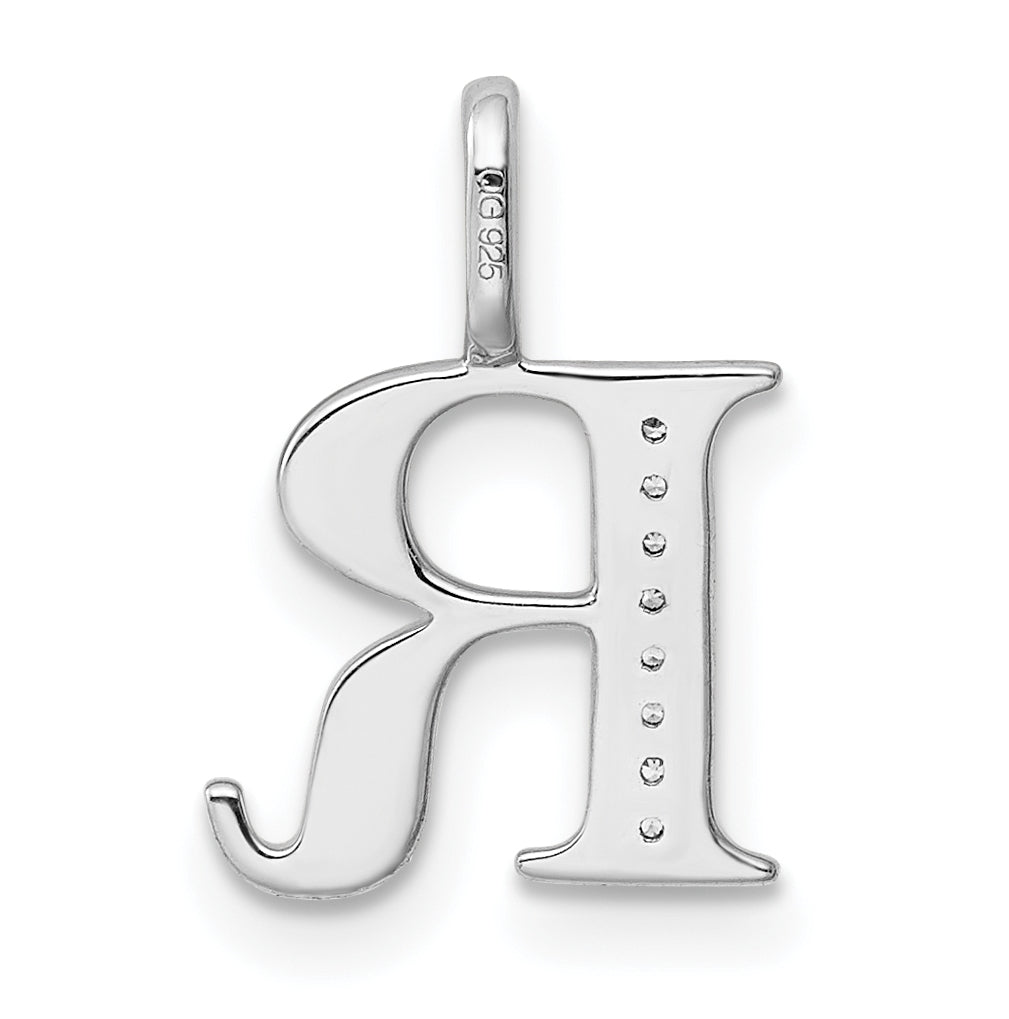 14K White Gold Diamond Letter R Initial Pendants