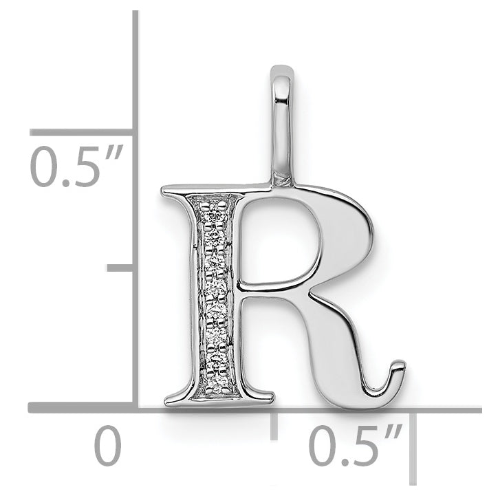14K White Gold Diamond Letter R Initial Pendants