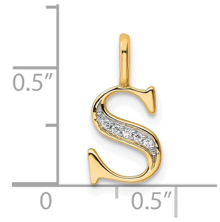 10K Yellow Gold Diamond Letter S Initial Pendants