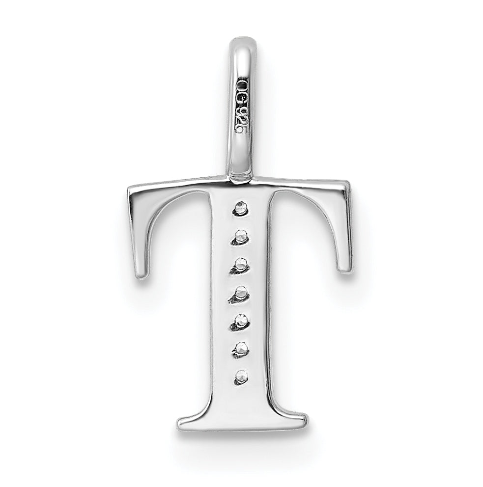 14K White Gold Diamond Letter T Initial Pendants