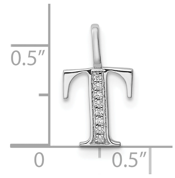 14K White Gold Diamond Letter T Initial Pendants
