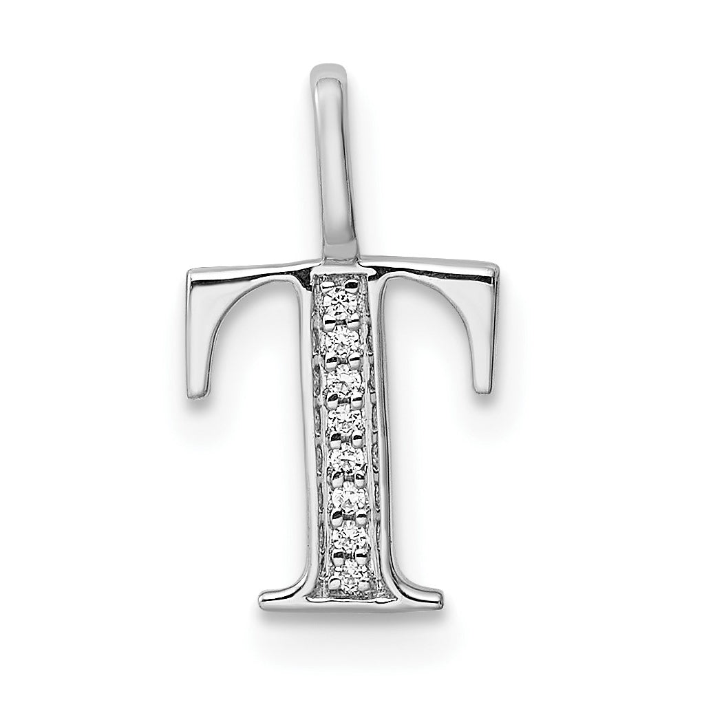 14K White Gold Diamond Letter T Initial Pendants