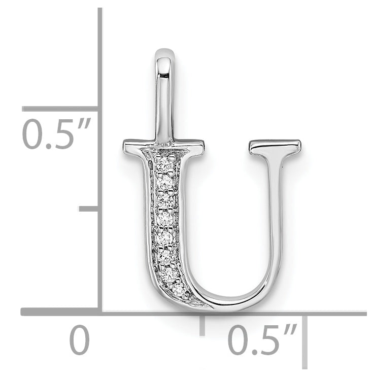 14K White Gold Diamond Letter U Initial Pendants
