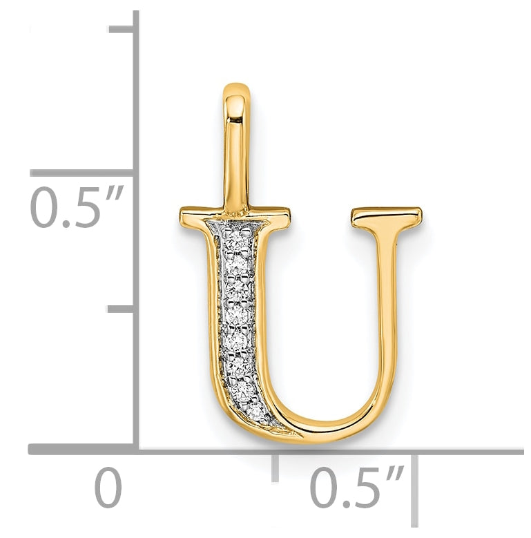 14K Yellow Gold Diamond Letter U Initial Pendant