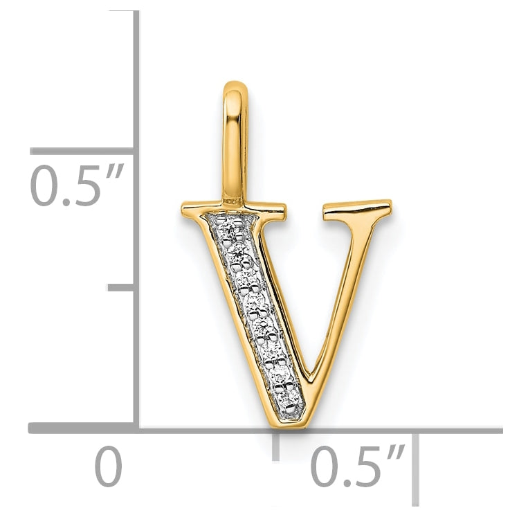 10K Yellow Gold Diamond Letter V Initial Pendants