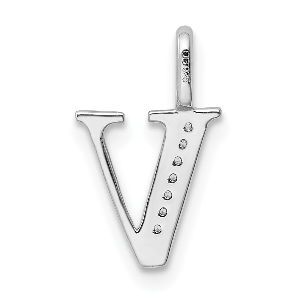 14K White Gold Diamond Letter V Initial Pendants