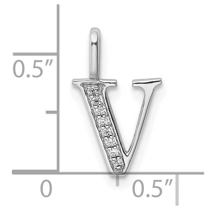 14K White Gold Diamond Letter V Initial Pendants