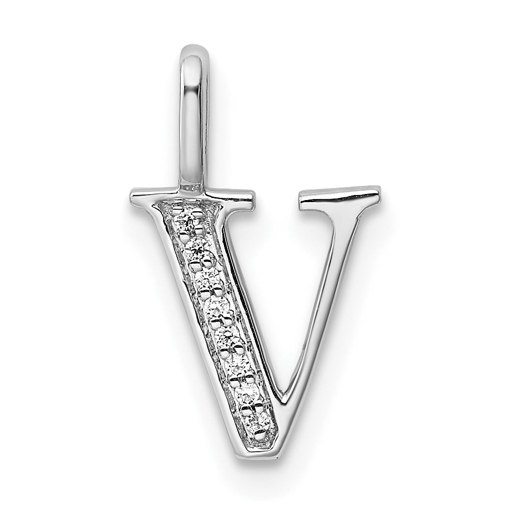 14K White Gold Diamond Letter V Initial Pendants