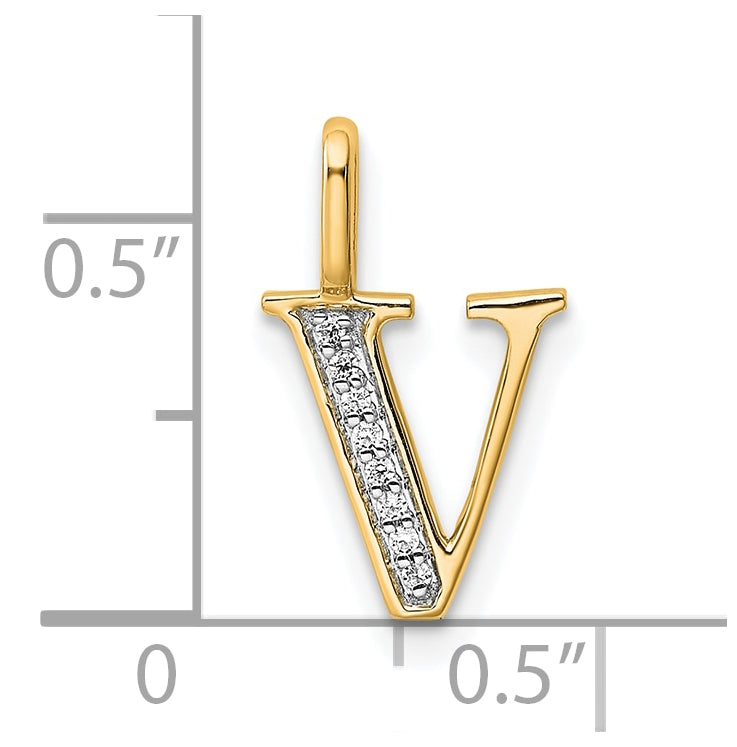 14K Yellow Gold Diamond Letter V Initial-Pendants