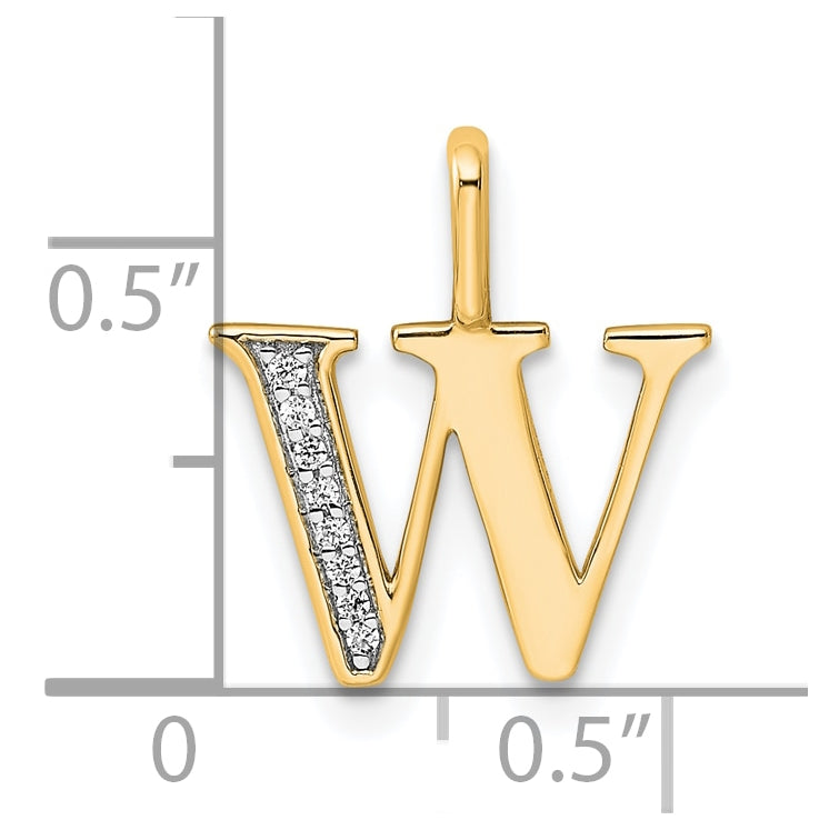 10K Yellow Gold Diamond Letter W Initial Pendants