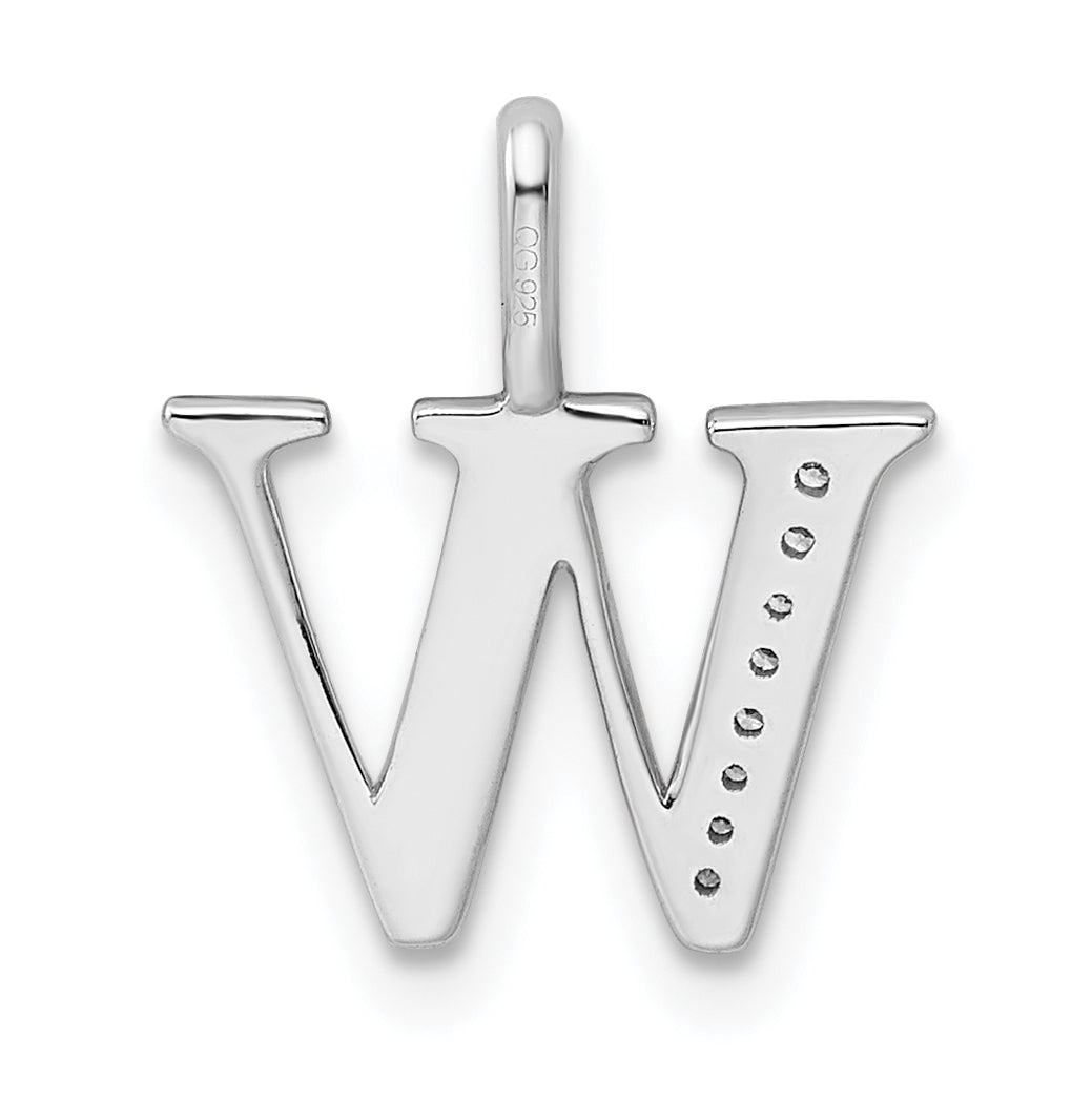 14K White Gold Diamond Letter W Initial Pendants