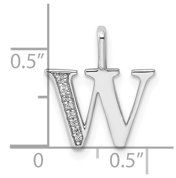 14K White Gold Diamond Letter W Initial Pendants