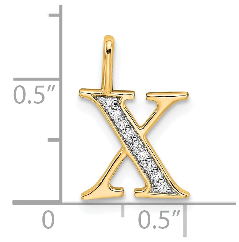 10K Yellow Gold Diamond Letter X Initial Pendant