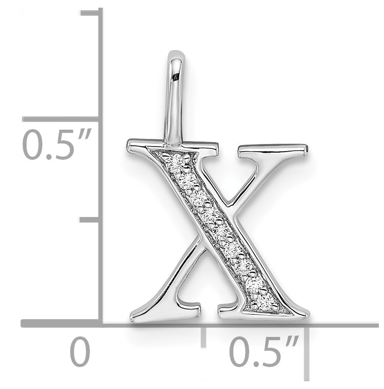 14k White Gold Diamond Letter X Initial Pendants