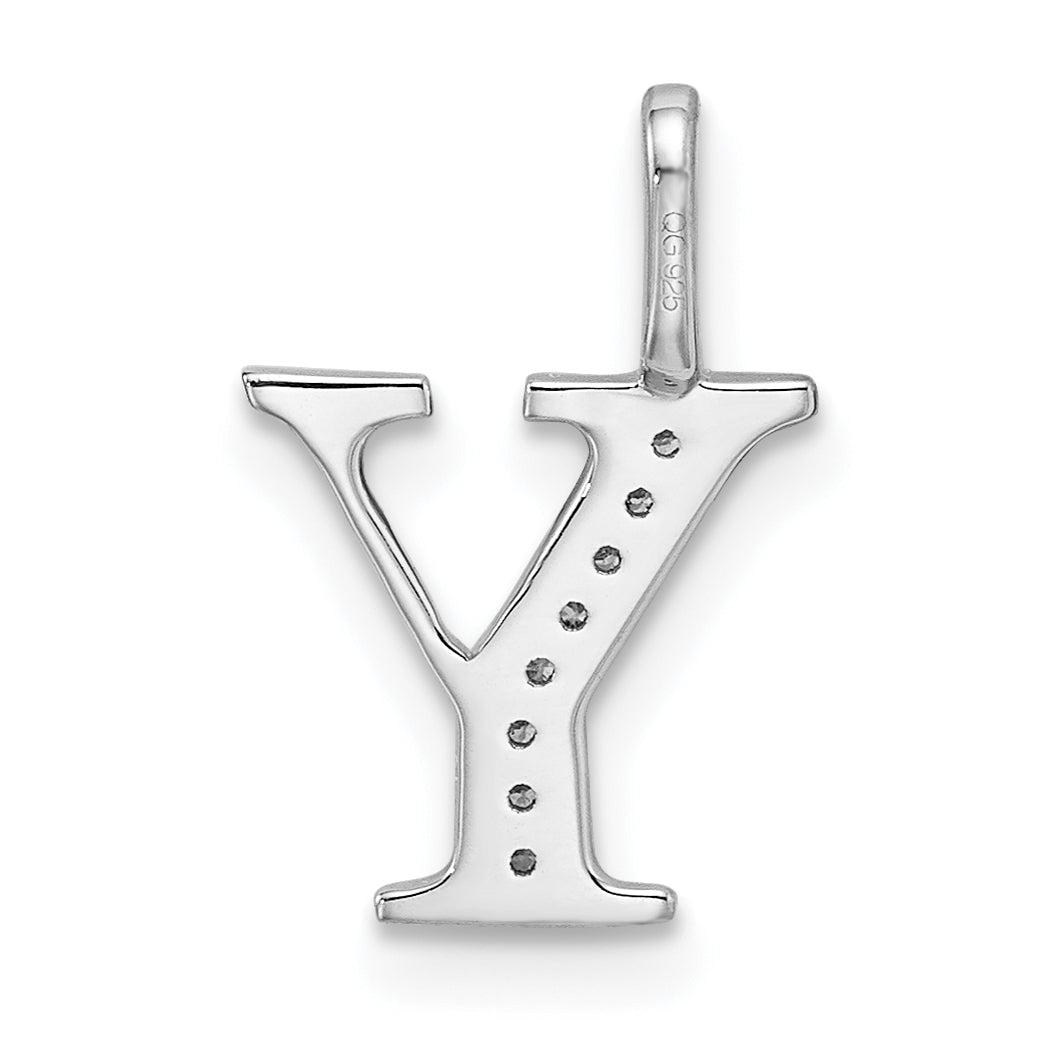 14K White Gold Diamond Letter Y Initial Pendants