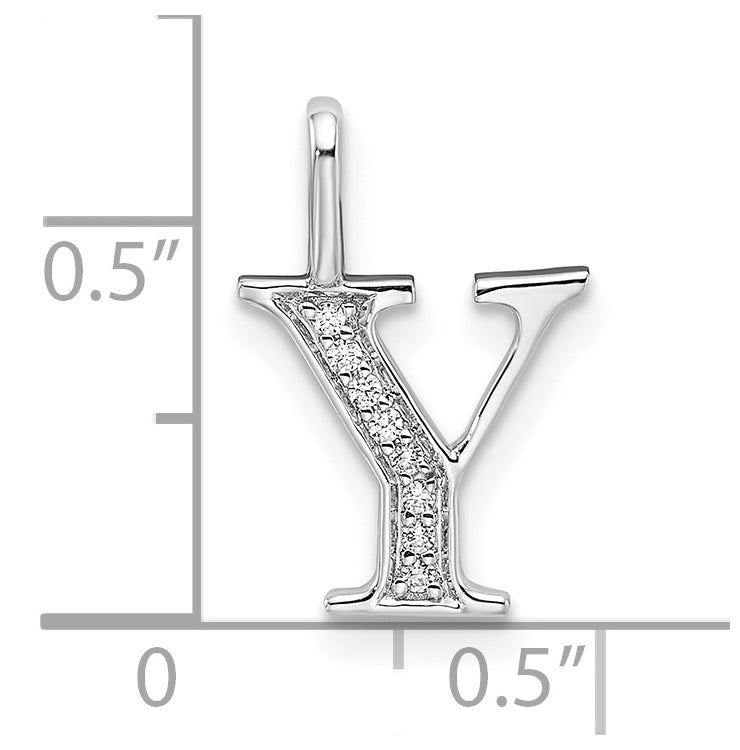 14K White Gold Diamond Letter Y Initial Pendants