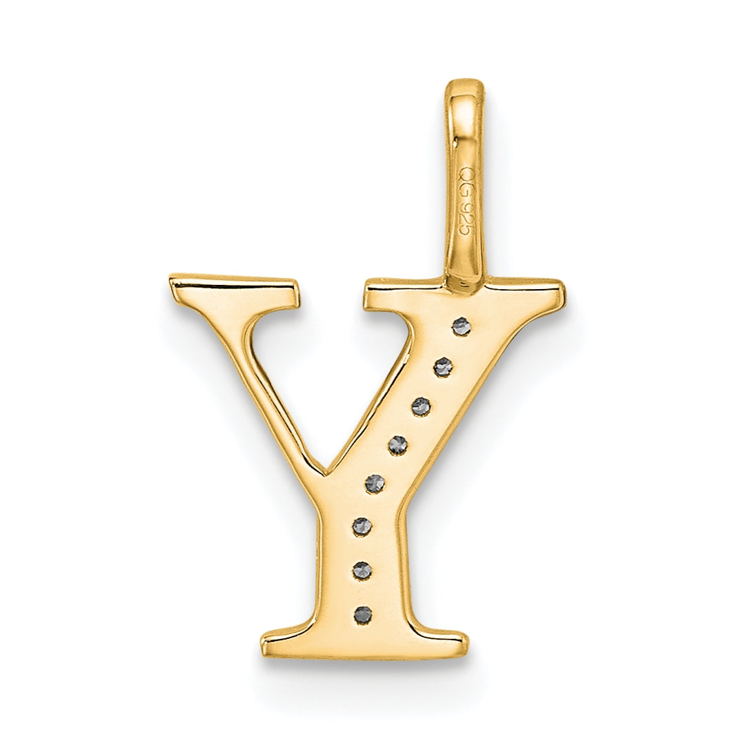 14K Yellow Gold Diamond Letter Y Initial Pendant