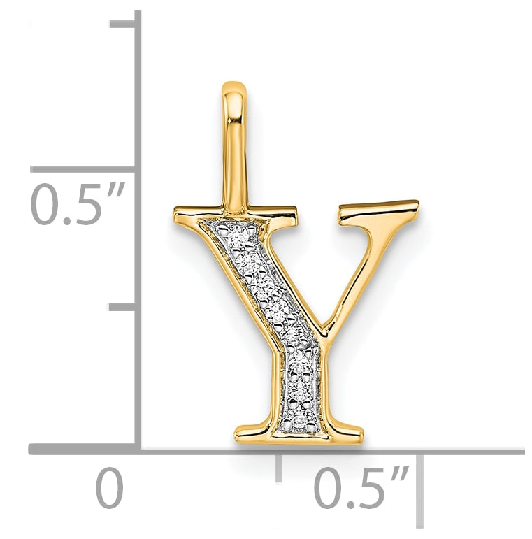 14K Yellow Gold Diamond Letter Y Initial Pendant