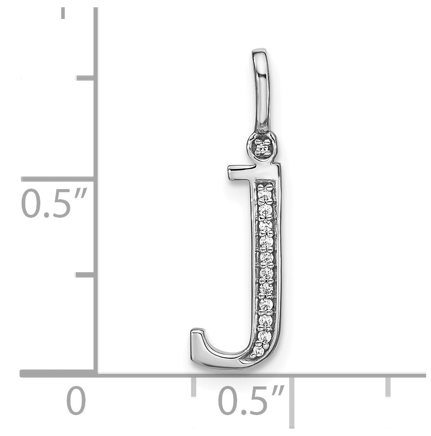 14K White Gold Diamond Lower Case Letter J Initial Pendant