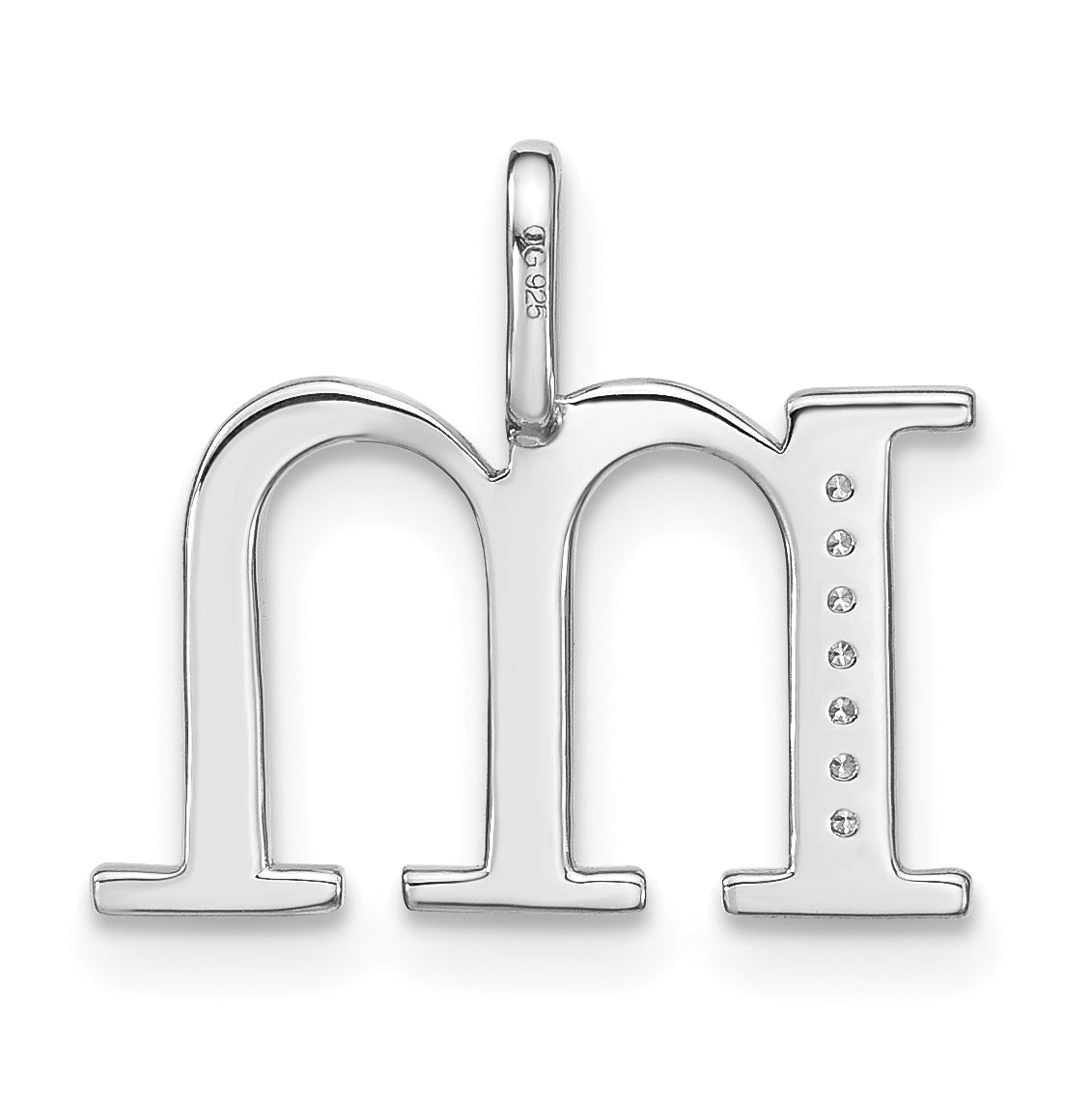 14K White Gold Diamond Lower Case Letter M Initial-Pendants