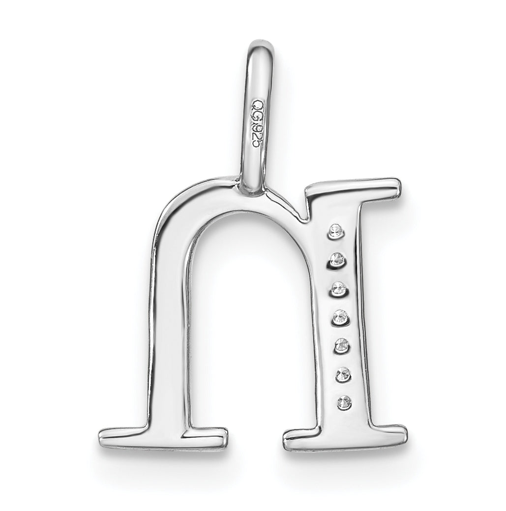 14K White Gold Diamond Lower Case Letter N Initial-Pendants