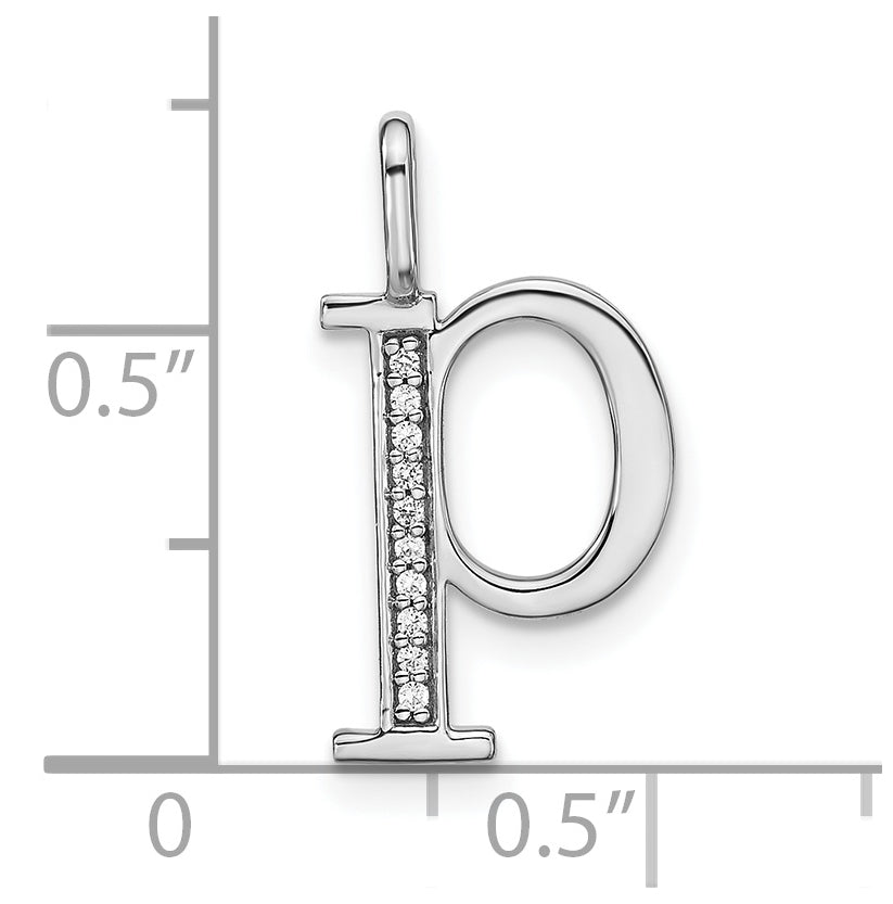 14K White Gold Diamond Lower Case Letter P Initial-Pendants